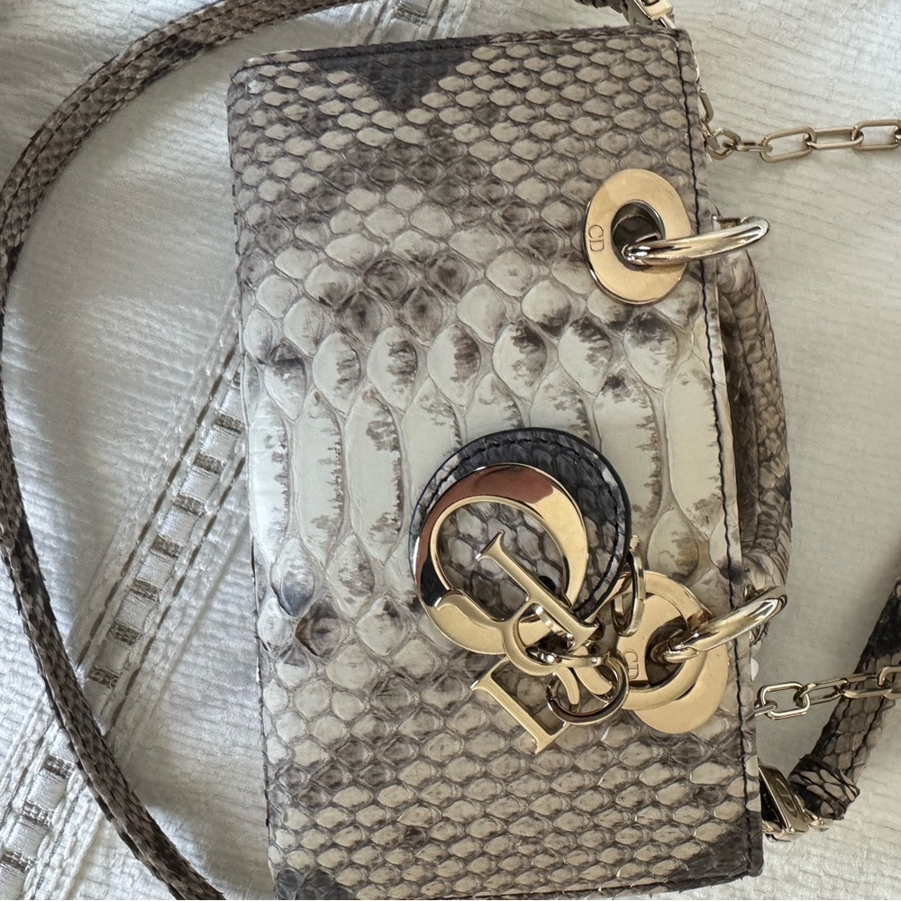 Authentic Christian Dior Mini D-Joy Python Bag in Cream with Gold Hardware - Picture 2 of 11